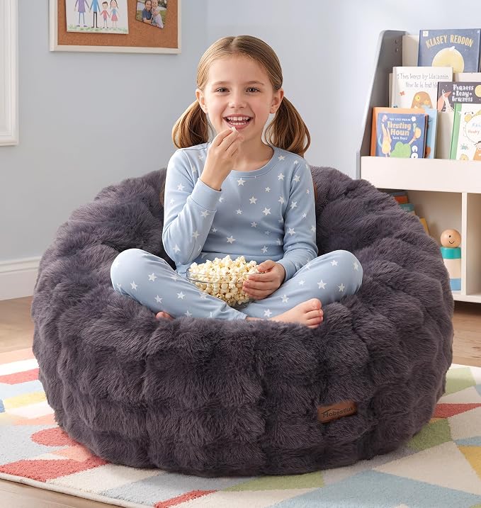 Hobestluk Small Beanbag Chair Donut-Shaped Bubble Plush Sofa Lounge Seat | Dark Grey, Bean Bag Chairs with Bubble Plush Cover Foam Filling Cozy Seating for Bedroom Living Room Reading Nook Furniture by YourHomeDeservesMore