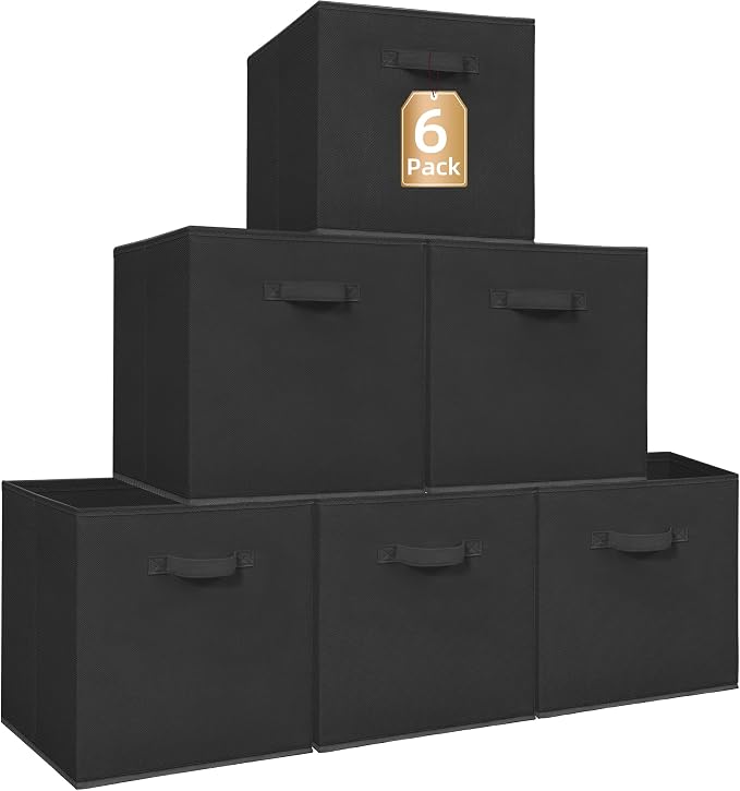 STORAGE MANIAC Storage Cubes, 13 Inch Collapsible Storage Bins with Handles, 6 Pack Fabric Foldable Bins for Organization, Durable Storage Bins for Closet, Shelves, Offices, 6-Pack Black by STORAGEMANIAC