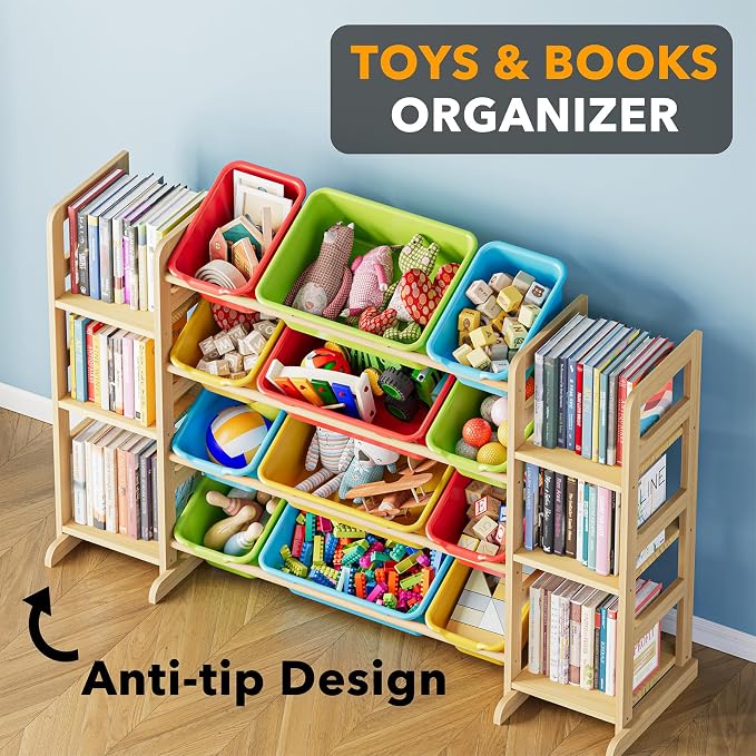 SpaceAid Toy Storage Organizer with 6 Shelves and 12 Bins, Toy Organizers Storage Bookshelf, Kids Bin Shelf Toys Box Bookcase for Bedroom Playroom Organization Room Decor, Multi-Colored - Image 4