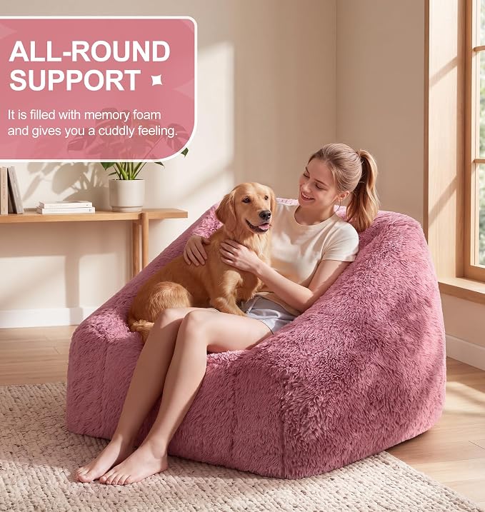 Hobestluk Bean Bag Chair Plush Accent Chair Armrest Living Room Adult Pink | Memory Foam Filled Oversized Large Cozy Comfy Plush Chair Lazy Sofa Living Room Bedroom Dorm Reading Gaming Washable cover - Image 3