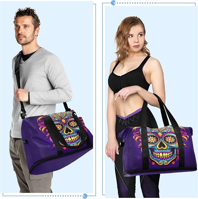 Travel Duffel Tote Bag Gothic Skull Sports Duffel Bag with Wet Pocket Weekender Overnight Bag for Women Men Gym Bag, Carry On Bag Hospital Bag for Labor and Delivery - Image 4