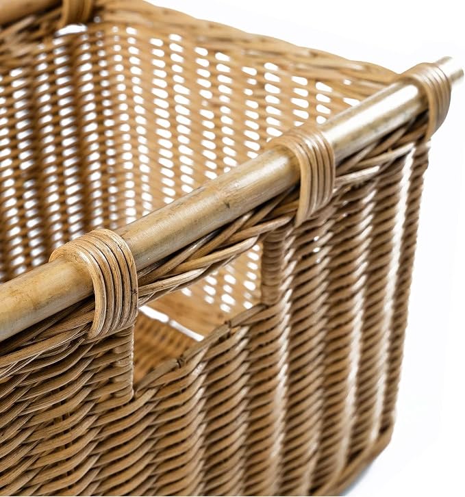 The Basket Lady Tall Narrow Wicker Storage Basket, M, Sandstone | Outside: 18" L x 12" W x 11" H | Inside: 16.5"L x 10.5"W x 9.5"H - Handcrafted by artisans from natural rattan - Image 4