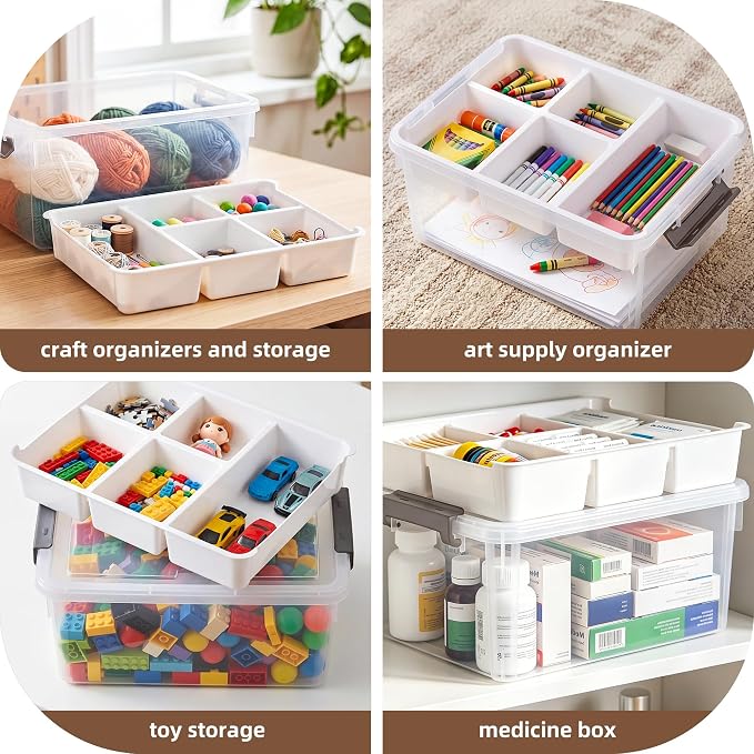 Citylife 17QT Clear Craft Organizers and Storage Box with Removable Tray | Stackable Art Supply Organizer Storage Bins with Lids for Beads, Markers, Sewing, Tools, Playdoh, Coloring Books, Made in USA - Image 7