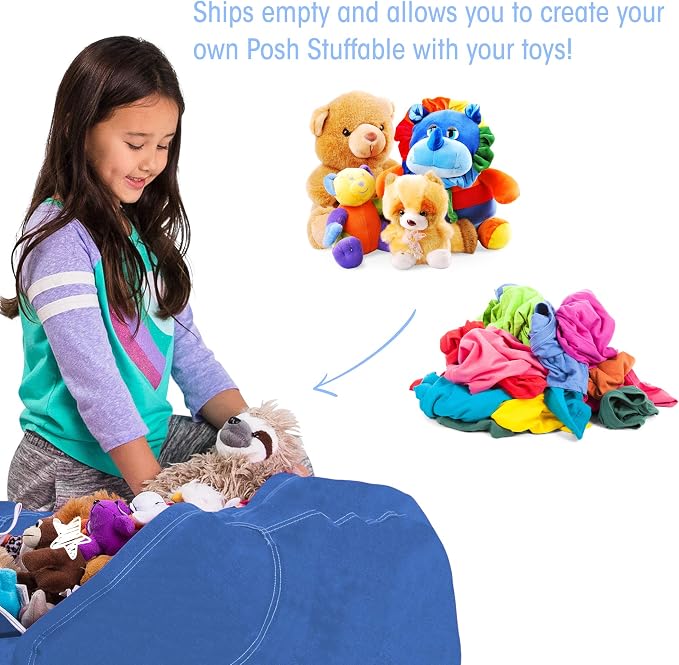 Posh Stuffable Kids Stuffed Animal Storage Bean Bag Chair Cover - Childrens Toy Organizer, Large 38" - Solid Royal Blue - Image 3