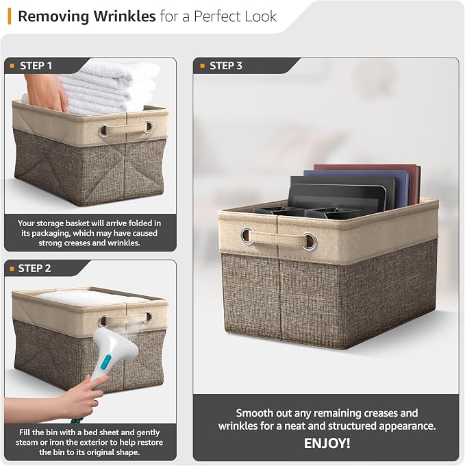 Sorbus Fabric Storage Cubes 15 Inch - Big Sturdy Collapsible Storage Bins with Dual Handles - Foldable Baskets for Organizing -Decorative Storage Baskets for Shelves | Home & Office Use -3 Pack| Brown - Image 7