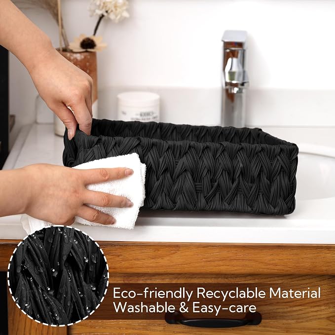 GRANNY SAYS Wicker Storage Baskets for Shelves, Black Wicker Basket, 2-Pack | Waterproof Woven Baskets for Storage, Decorative Basket, Wicker Baskets for Organizing, organizer Basket, Black Woven Basket - Image 3