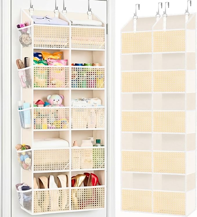 Over The Door Organizer 5 Tiers, Extra Large Behind Door Storage of 10 Compartments, 80 lbs Weight Capacity Hanging Storage Organizer with Clear Window Kids Toys, Shoes,Diapers, Braided Style by Ofiray-home