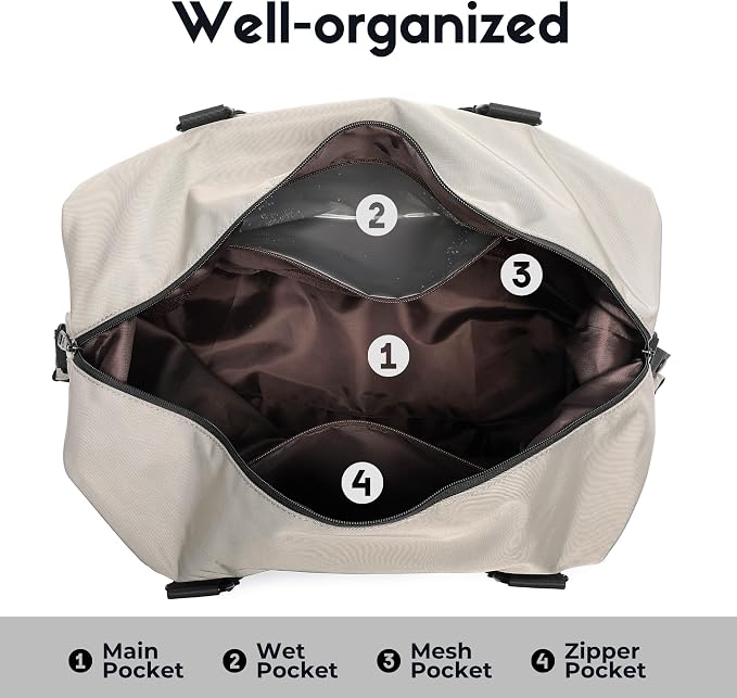 Duffel with Utility Pouch, 40L Weekender Overnight Bag with Shoe Compartment for Travel and Sports (Grey and black) - Image 7