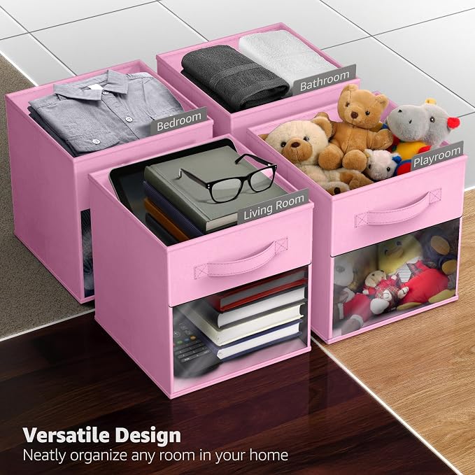 Sorbus 13 Inch Storage Bins with Clear Window - 6 Foldable Baskets for Organizing Clothes, Toys, Books - Sturdy Collapsible Fabric Storage Cubes with Handle - Storage Baskets for Shelves, Closets - Image 5
