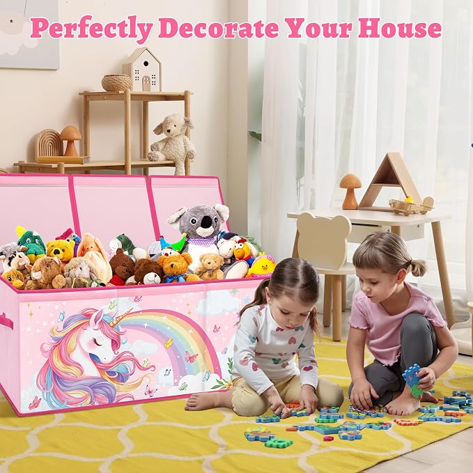 Large Toy Box Collapsible Chest Organizer with Flip Lid for Kids | Oxford Storage Box with Handle for Boy Girl Sturdy Waterproof Organizing Decor for Bedroom Playroom Nursery 37.7×12.5×15.7'' - Image 5