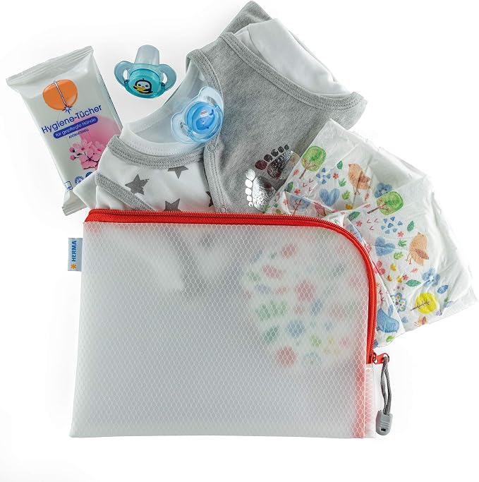 HERMA 20008 Zip Toiletry Bag A5, Transparent (26 x 20 cm) Small Zippered Travel Pouch for Cosmetics, Liquids, Make-up, Toothbrush, Clear Cosmetic Bag with Zipper in red - Image 2