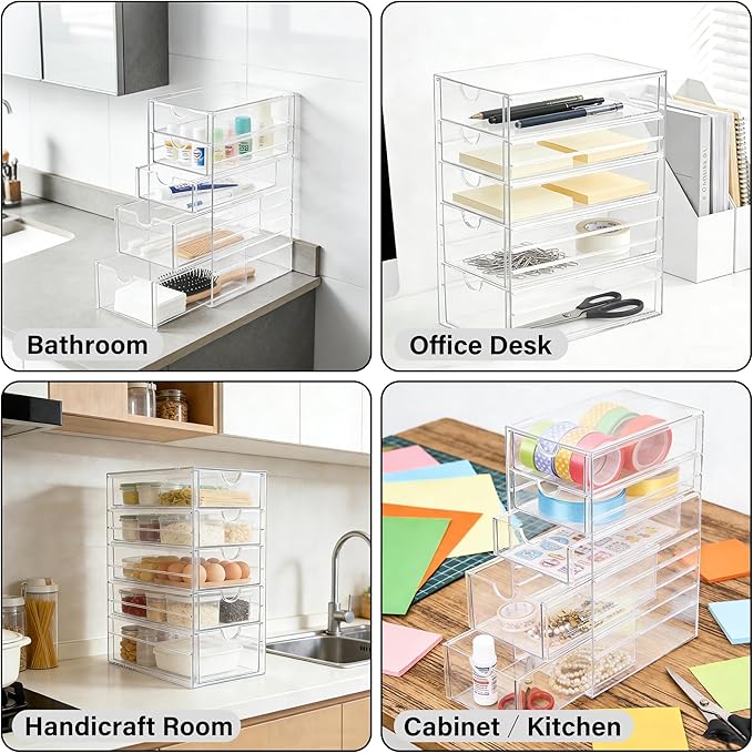 Prsildan Hair Accessories Organizer Acrylic Drawer with 5 Small Drawers | Clear, For Bathroom Vanity Office Desk, Jewelry Makeup Storage - Image 5