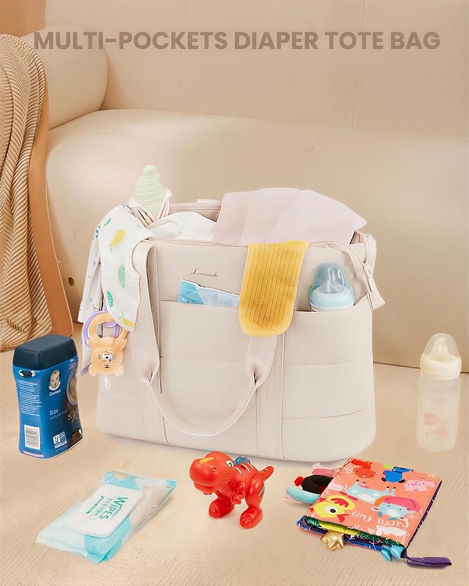 LOVEVOOK Diaper Bag Tote, 15.6 Inch Puffer Diaper Bag, Waterproof Travel Diaper Tote with Changing Pad Pacifier Case - Image 5