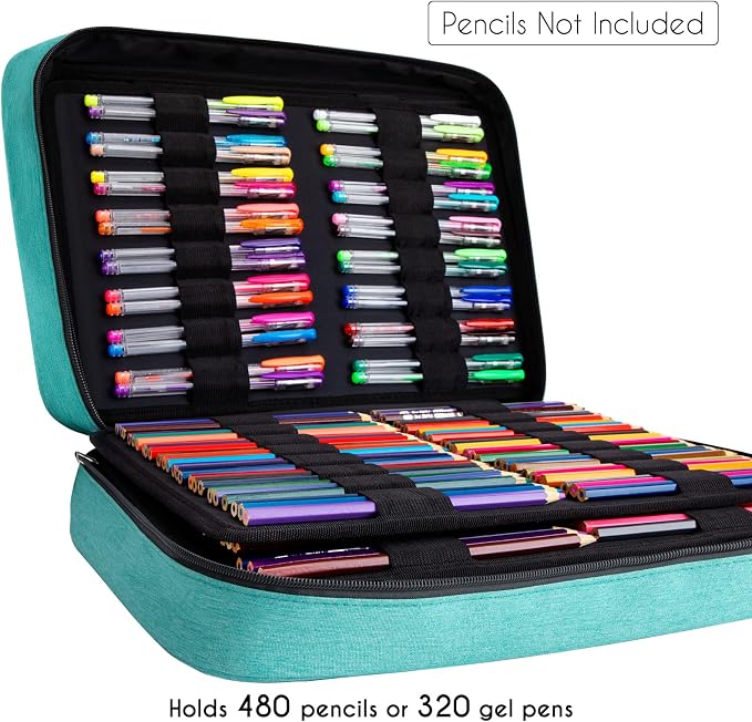 YOUSHARES Big Capacity Colored Pencil Case - 480 Slots large Pen Case Organizer with Multilayer Holder for Prismacolor Colored Pencils & Gel Pen (Green) - Image 4