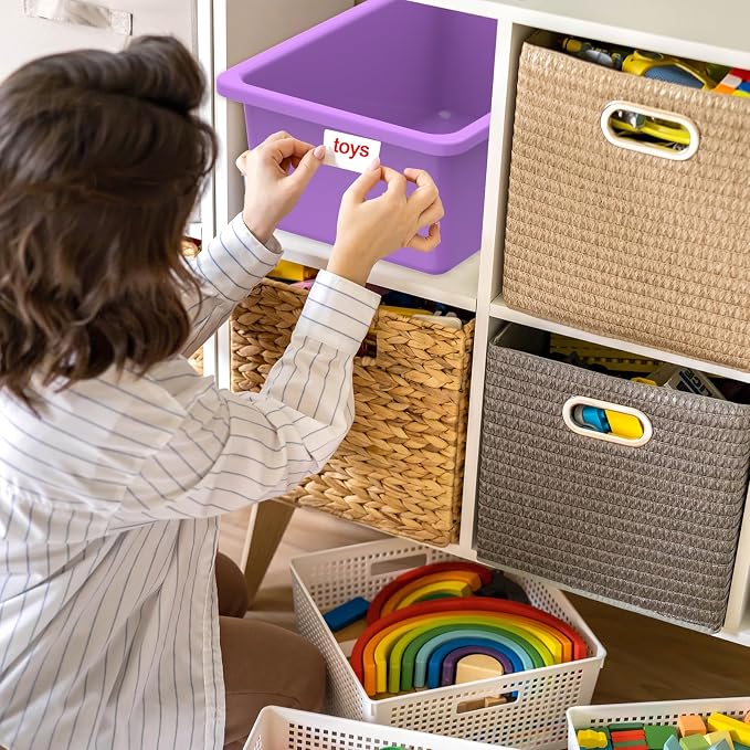 Zonon 12 Pcs Plastic Cubby Bins Office Storage Container Storage Bins Plastic Organization with 1 Pack Self Adhesive Label for Library Office Home Nursery(Mermaid Color) - Image 5