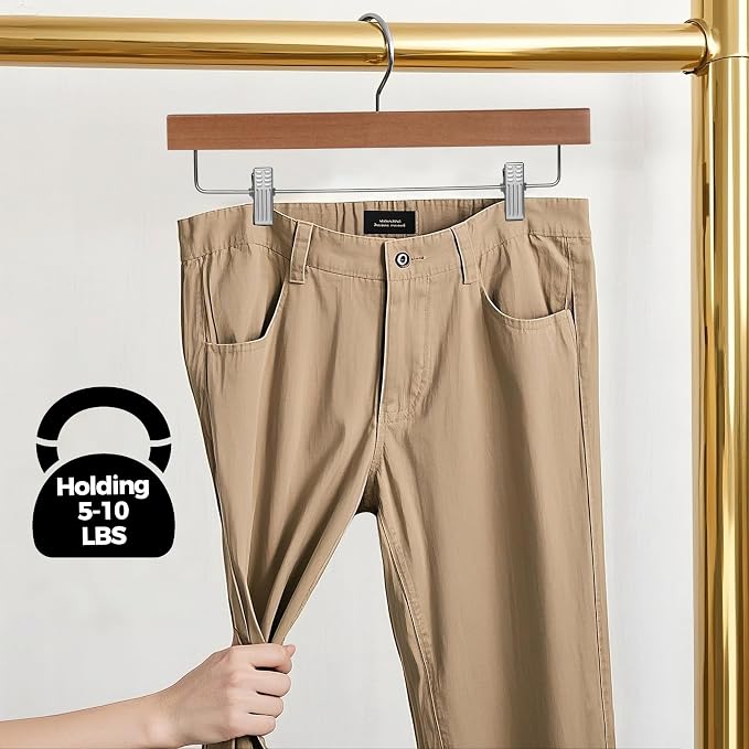 Quality Hangers Wooden Pants Hangers - 20-Pack Swivel Hook Cloth Hanger Set - Lotus Wood Skirt, Pant, Shorts and Slack Hangers with Adjustable Clip (Walnut - Chrome Hook, 20) - Image 5