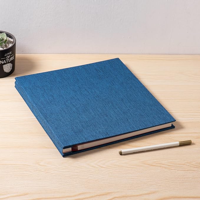 Large Photo Album Self Adhesive 4x6 5x7 6x8 8x10 Pictures Scrapbook Magnetic Album DIY Scrap Book 60 Sticky Pages Linen Cover DIY Photo Album with A Metallic Pen and DIY Accessories(Blue), 11"x10.8"60 Pages - Image 6
