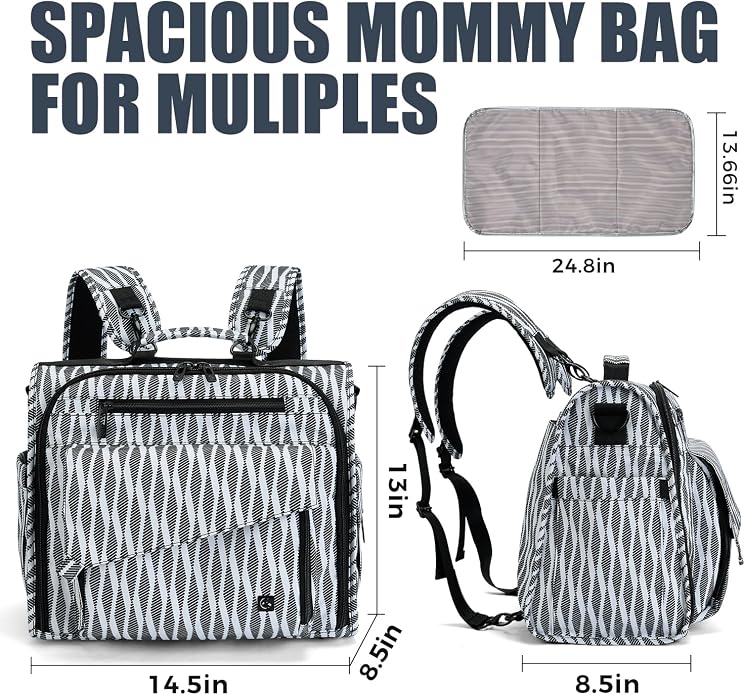 ALLCAMP Diaper Backpack, Waterproof Large Capacity Baby Bag, Multi-Function Nappy Bag with Stroller Hooks, Convertible Tote - Image 2