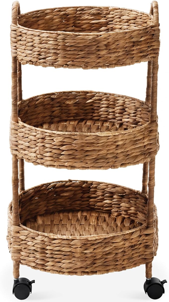 Best Choice Products 3-Tier Round Rolling Nursery Caddy w/Wheels, Handwoven Utility Cart, Storage Organization for Bathroom, Craft Room, Laundry Room - Chestnut by Unknown