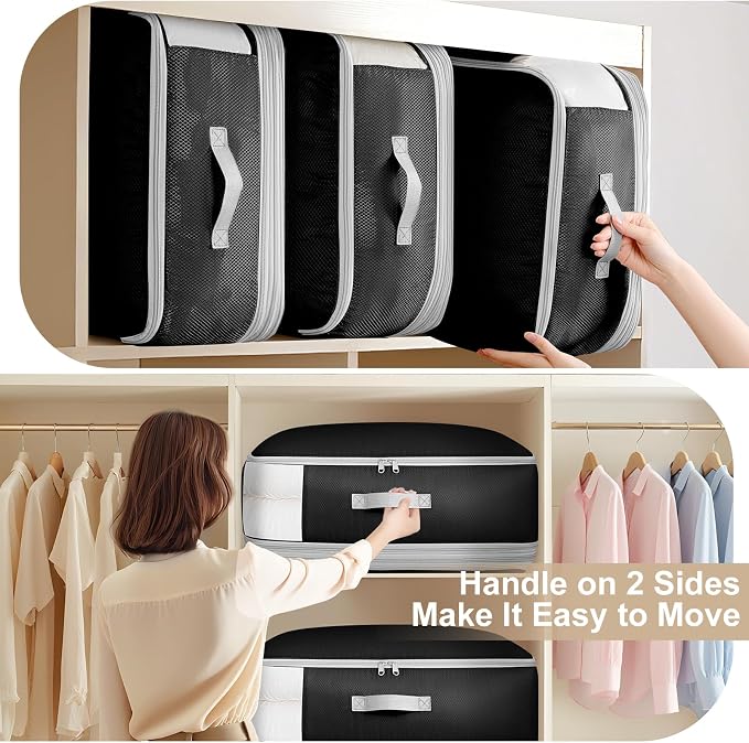 Comforter Storage Bag - 130L Large Capacity Blanket Storage Bags 4-Layer Ultra Space Saving Self Compression Organizer, Washable Compression Bags for Storage Comforter Blanket, 2-Pack, Black - Image 4