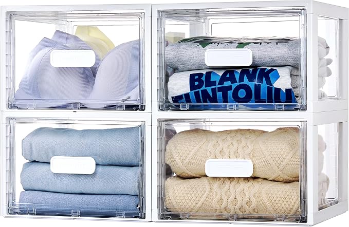 Vtopmart 4 Pack White Stackable Storage Drawers 15QT | Easily Assemble Closet Organizers,Plastic Storage Bins for Bathroom,Cabinet,Kitchen Pantry,Under Sink Organization(Medium) - Image 7