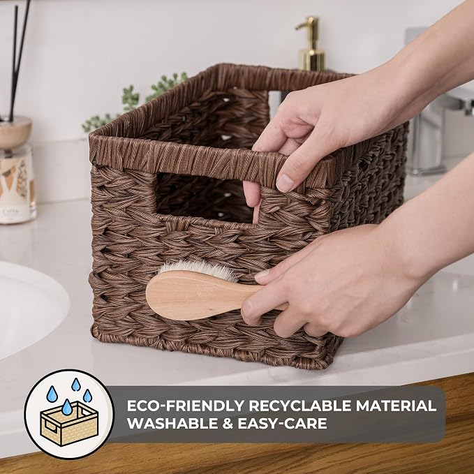 GRANNY SAYS Wicker Storage Baskets for Shelves, Brown Wicker Baskets,2-Pack | Waterproof Large Wicker Baskets for Organizing, Woven Basket for Pantry, Rectangle Basket for Shelf,Woven Baskets for Storage - Image 4
