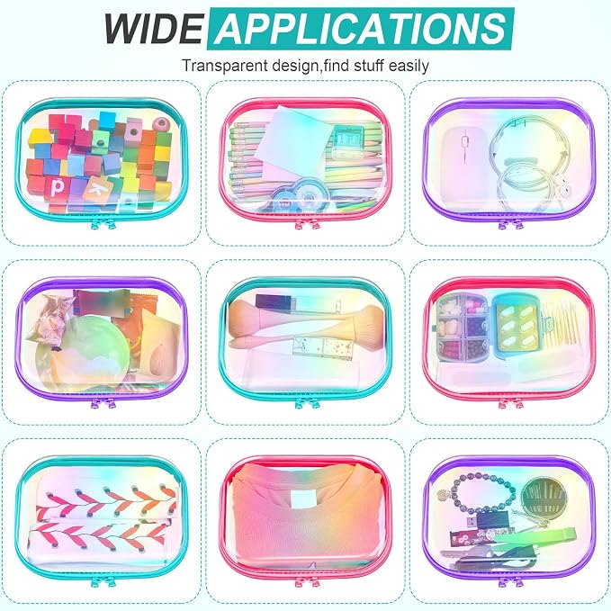 Sanwuta 6 Clear Hard Zipper Case,Holographic,7.87 X 5.9 X 2 Inch | Pencil Case Pouches ,Makeup Bag,Plastic Toiletry Diaper Bag ,Travel Toy Storage,Waterproof Organizer Bins - Image 7