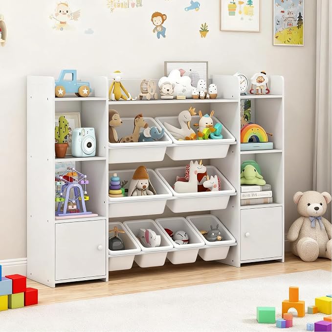 Costzon 56'' Kids Toy Storage Organizer with 8 Removable Bins, 4-Tier Toddler Bookshelf Cubbies, Preschool Children's Montessori Bookshelf w/6 Large Cabinet for Playroom, Daycare, Kids Room, Classroom by Costzon