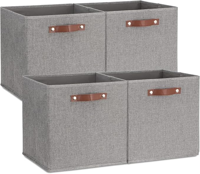 Temary Fabric Storage Cubes - 13 x 13 Collapsible Bins with Handles for Home Organization (Gray) by TEMARY