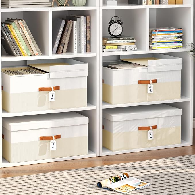 Extra Large Storage Bins - 3 Pack Closet Storage Boxes with Double-Open Lid & Divider Board, Stackable Colthes Storage Organizer, Fabric Basket with Label Tag for Home, Laundry - Image 5