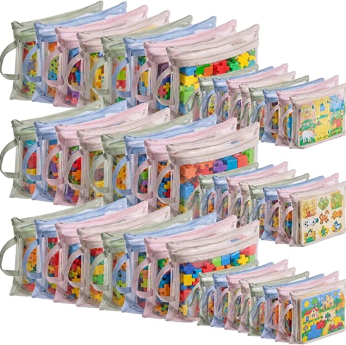 MotiMind 48 Pack Double Layer Mesh Zipper Pouch Bag A4 &A5 Toy Storage Bag | Mesh Bags with Zipper & Handle, Toy Organizer for Building Blocks, Puzzles, Board Games, School Office Organization & Storage by MotiMind