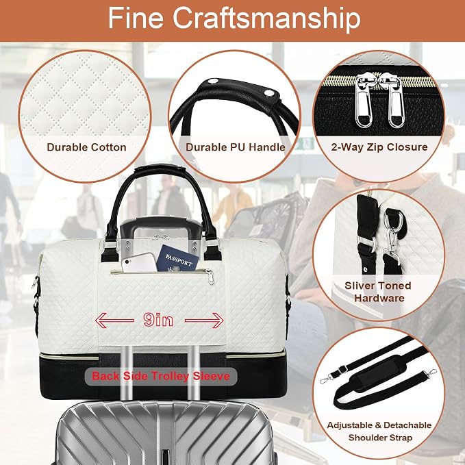 ITIEZY Weekender Bag for Women 21.5" Travel Duffel Large Carry On Bag 3PCS | Nylon Duffel Bag with Waterproof Shoe Compartment, Crossbody Bag and Toiletry Bag, Travel Weekend Hospital Overnight Gym Bag - Image 5
