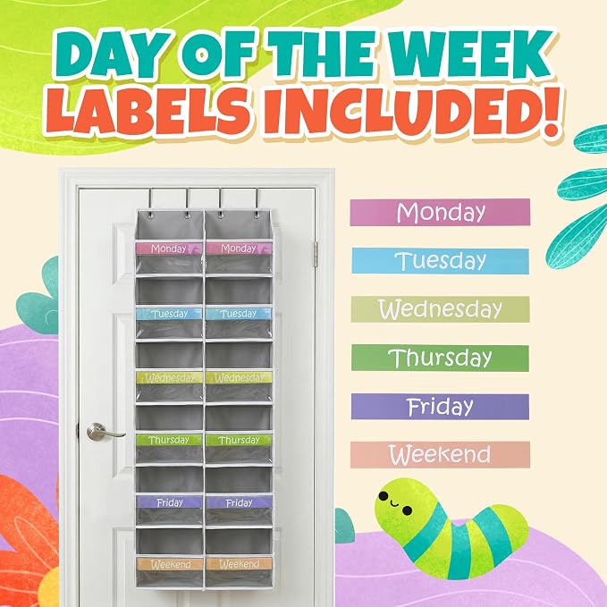 Weekly Clothes Organizer for Kids Closet Daily Outfit Storage 12 Shelf | Houseables Days of the Week Clothes Organizer, Monday through Friday Clothing, Weekday, M-F, School, Hanging, Over Door - Image 3
