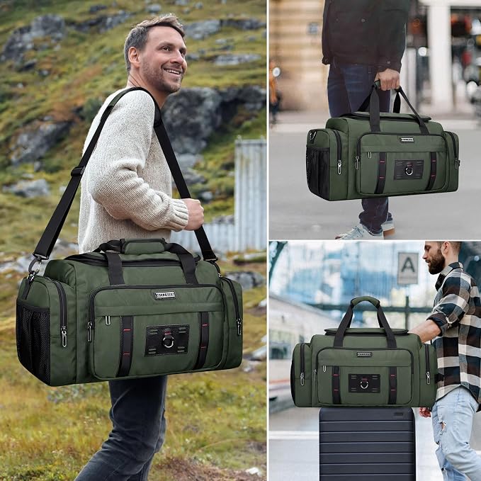 WITZMAN Duffle Bag for Men Large 49L Convertible Nylon Travel Sports Bag | With Shoe Compartment and Dry-wet Pocket, Fits 16" Laptop, Carry On, For Gym, Weekender, Overnight Trips, B719 Army Green - Image 2