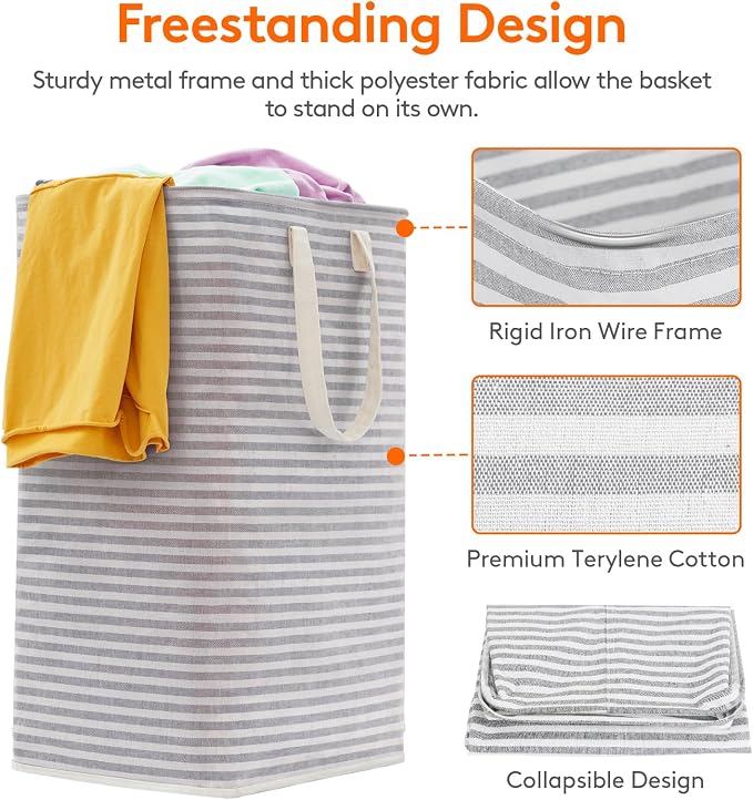 Lifewit 2 Pack Laundry Basket 80L Each, Collapsible Clothes Hamper with Reinforced Handles, Freestanding Waterproof Design for Bedroom and Laundry Room, Grey&Pink 160L Total - Image 2