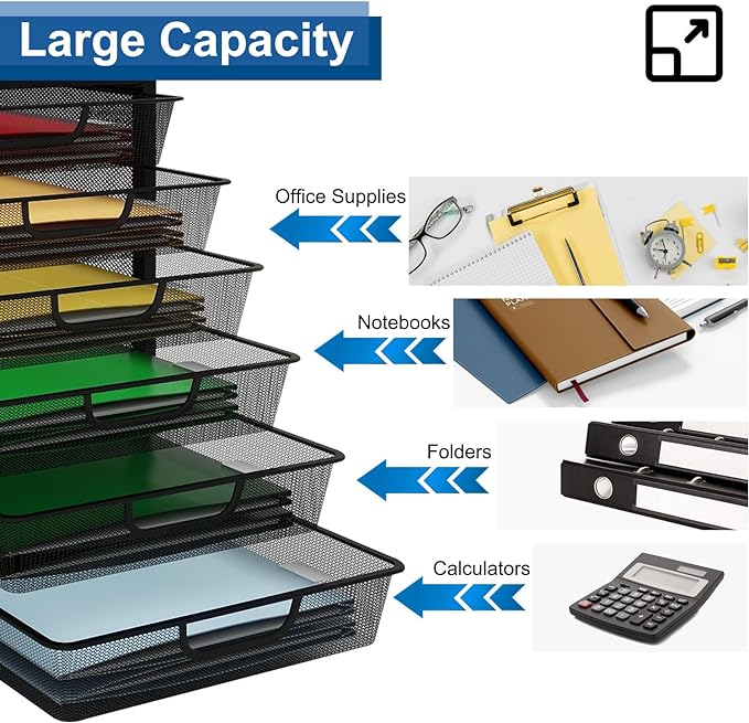 Natwind Mesh Desk Organizer with 6 Tier Sliding Drawers,Black | Paper Sorter, Multi-Functional Home Office Supplies Storage Tray for Letters, Documents,Mail, Files, Arts & Crafts Supplies - Image 5