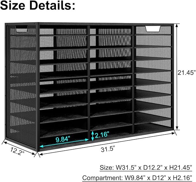 Mail Sorter Adjustable Countertop Heavy Duty Literature Organizer Student Mailbox for Classroom Desktop Bill Paper Holder Rack for Office Home School, 27 Compartments, Black - Image 6