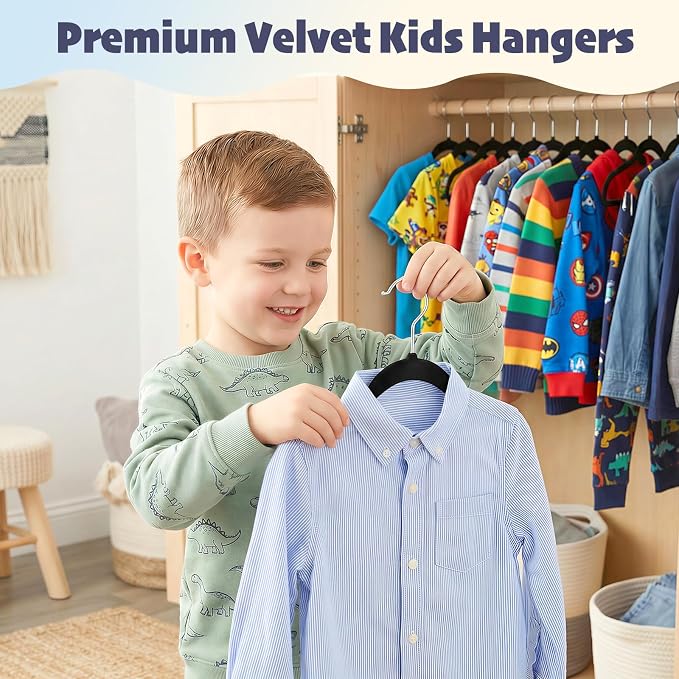 HOUSE DAY 11 Inch Black Velvet Baby Hangers 20 Pack, Premium Kids Hangers | Hanger for Children Infant & Toddler Clothes, Durable Non Slip Baby Felt Hanger for Closet, Ideal for Everyday Use - Image 2
