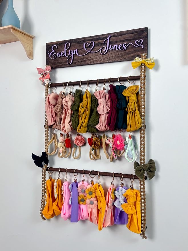 Personalized bow holder for girls hair bows with 3D wooden name,Custom name hair bow organizer for girls,Personalized baby girl gifts,Girl nursery decor,Baby shower gifts for girls - Image 2