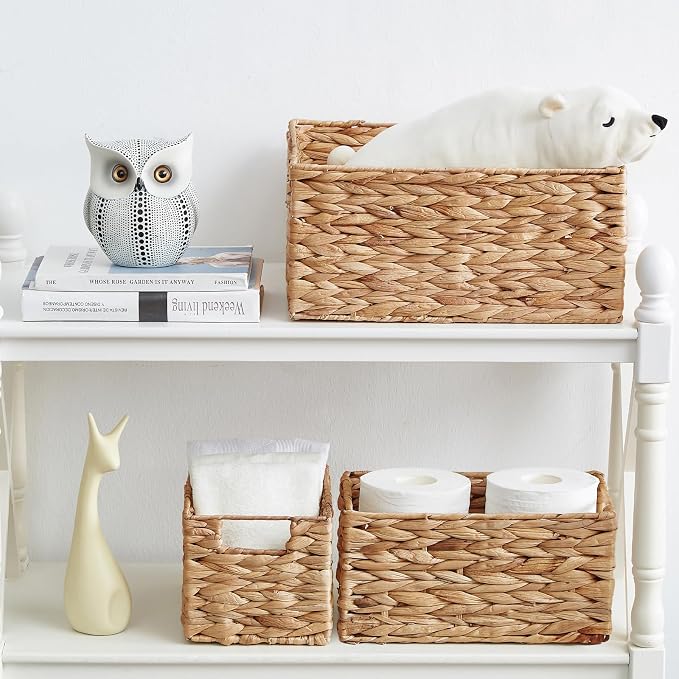 Wicker Basket, 3-Pack Water Hyacinth Wicker Storage Basket with Handles, Storage Baskets for Organizing, Large Hyacinth Storage Baskets for Shelves with Liner (Water Hyacinth Baskets Set) - Image 6