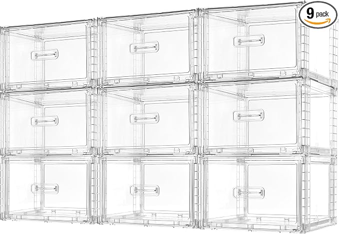 Vtopmart 9 Pack Clear Stackable Storage Drawers 15QT | Easily Assemble Closet Organizers,Plastic Storage Bins for Bathroom,Cabinet,Kitchen Pantry,Under Sink Organization(Medium) by Vtopmart