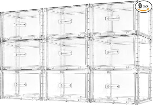 Vtopmart 9 Pack Clear Stackable Storage Drawers 15QT | Easily Assemble Closet Organizers,Plastic Storage Bins for Bathroom,Cabinet,Kitchen Pantry,Under Sink Organization(Medium) by Vtopmart