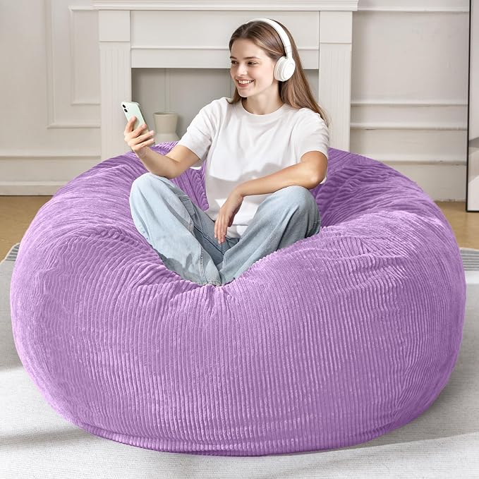 5FT Bean Bag Chair for Adults,Gaint Teardrop Beanbag with Filler | Beanbag Chair with Memory Foam Filled,Bean Bags with Handy Handle&Machine Washable Cover for Living Room,Bedroom-Purple - Image 3