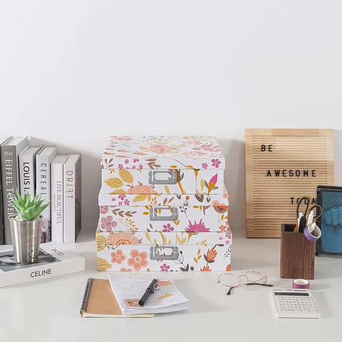 Soul & Lane - Keepsake Storage Boxes with Lids, Set of 3, Floral Collage | Decorative Cardboard Document Box Set for Photos, Scrapbooks and Memories, Large Pretty Letter Organizers for Organizing - Image 2