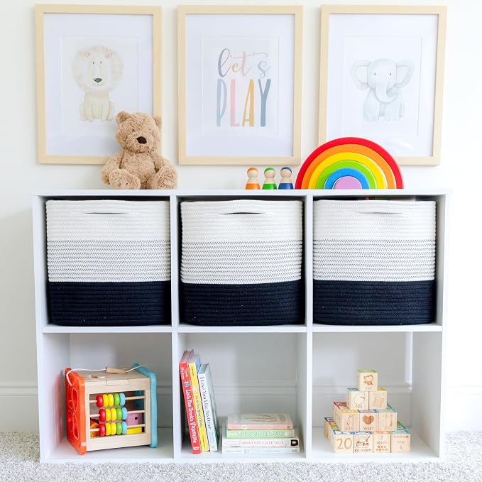 NaturalCozy Storage Cubes 11 Inch Cotton Rope Woven Baskets for Organizing, 3-Pack | Cube Storage Bin | Square Storage Baskets for Shelves Organizer, Classroom, Kids Toy Bins, Closet, Baby Nursery - Image 3