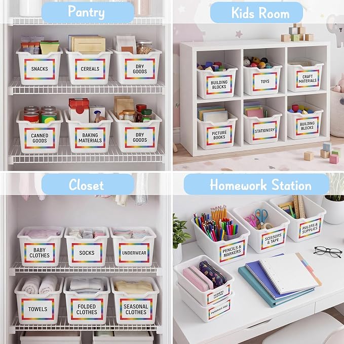Funrous 72 Pack Plastic Cubby Bins for Classroom, Stackable Storage Bins with Rainbow Labels and Handles Cubby Organizer Containers for Teacher Supplies Home Office Daycare and Playroom (White) - Image 6