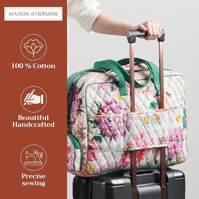 Maison d' Hermine Weekender Bags for Women Cotton Quilted Duffel Overnight Luggage Weekend Bag for Men Gym Gifts Travel | Overnight Luggage Weekend Bag for Men Gym Sports Gifts Duffle bag Business Travellers Trip Spring Summer - Image 4