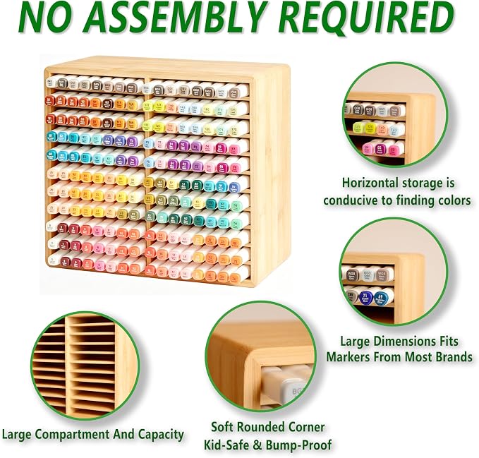 Bamboo Marker Organizer, Holds 176 Markers with 22 Compartments | Wooden Desktop Storage Holder For Alcohol Markers,Pens,Pencils,Art Brushes, Stationary Organizer for Home, Classroom, Office - Image 4
