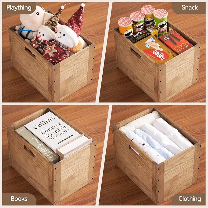 KIRIGEN Stackable Wood Storage Cube with Handles, Open Cubby Bin, Brown | Open-Front Wooden Crate Box for Books, Clothes, Shoes, Closet Storage, and Display for Home Office, Assembly Required - Image 5