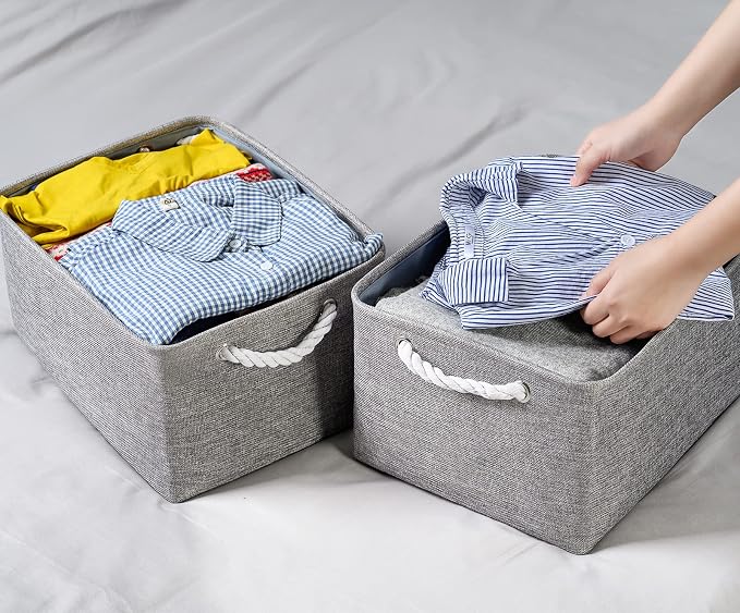 Storage Bins - Medium 3 Pack Storage Baskets for Organizing Shelves | Fabric Storage Cubes Organizer for Linen Closet Nursery Home Decor Grey - Image 4